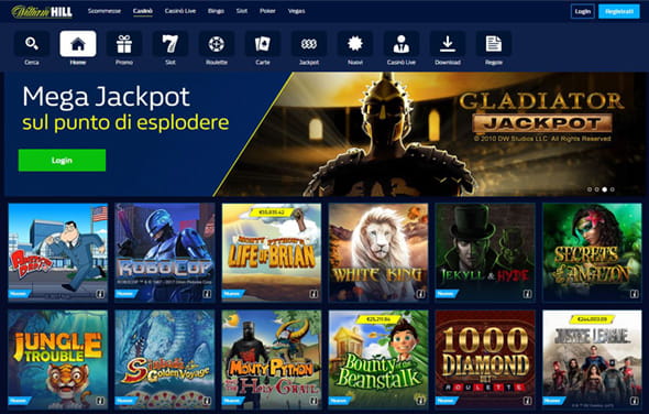 La homepage del casinò William Hill.