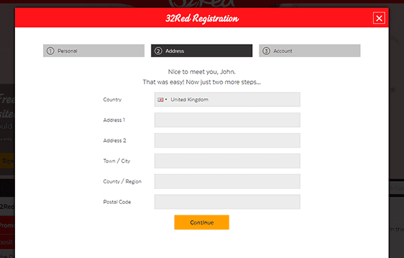 Second step of registration - provide personal information, your address, and a phone number for verification purposes