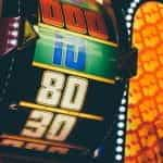 A colorful reel on a casino slot machine.