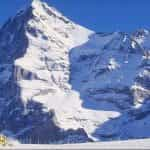 A lone skier racing down Wengen’s Lauberhorn course.